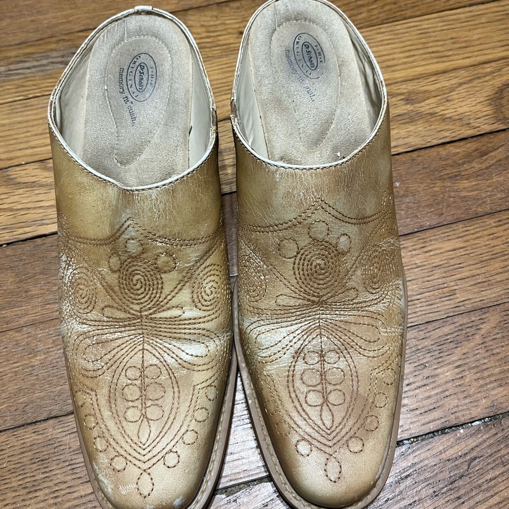 Dr. Scholl's Brown Patterned Leather Mules